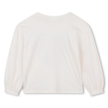 Girls Ivory Cat Long Sleeve Top