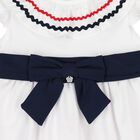 Girls White & Navy Blue Bow Dress, 1, hi-res