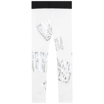 Girls White Iridescent Logo Leggings