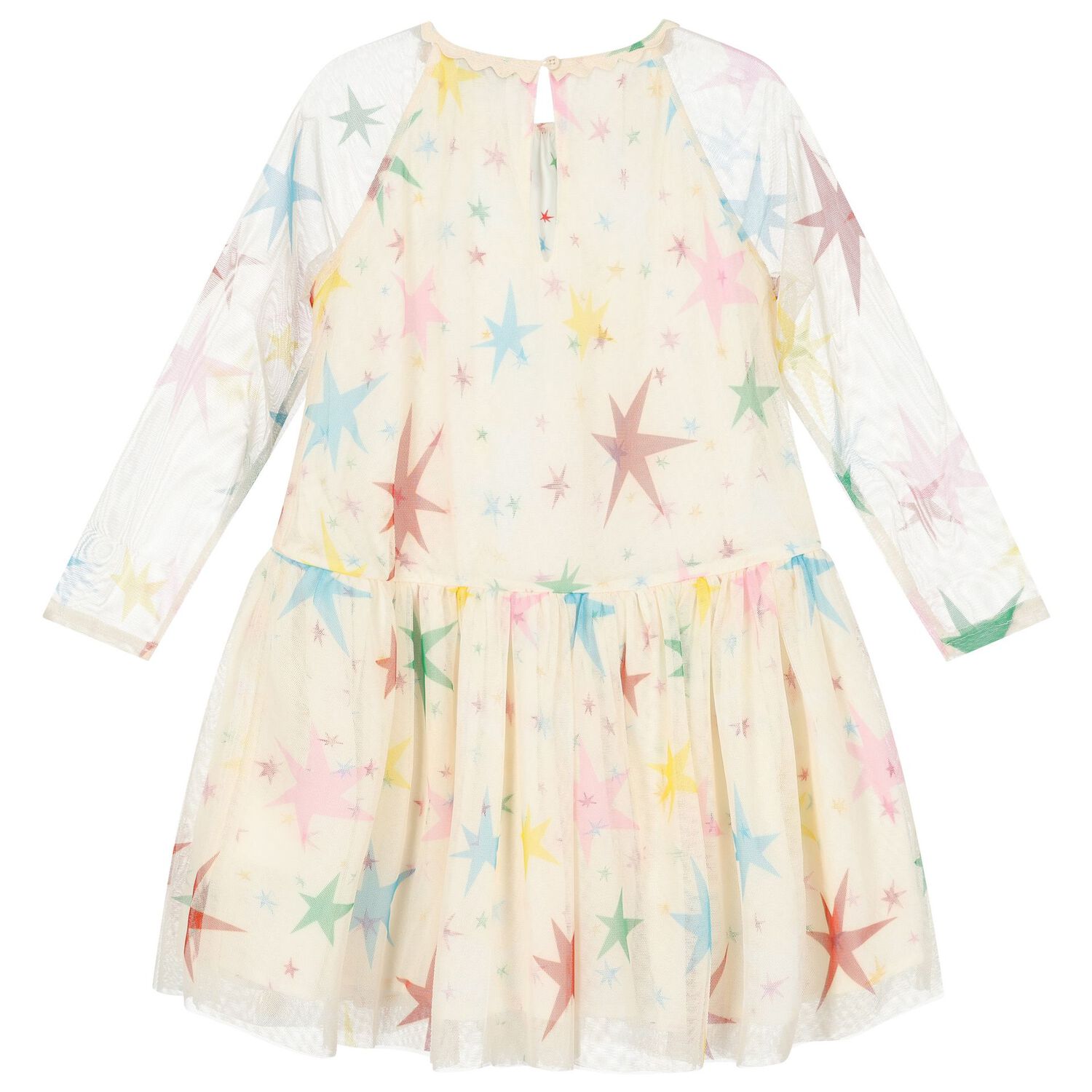 فستان بنات تول بطبعة نجوم باللون العاجي , 1, hi-res