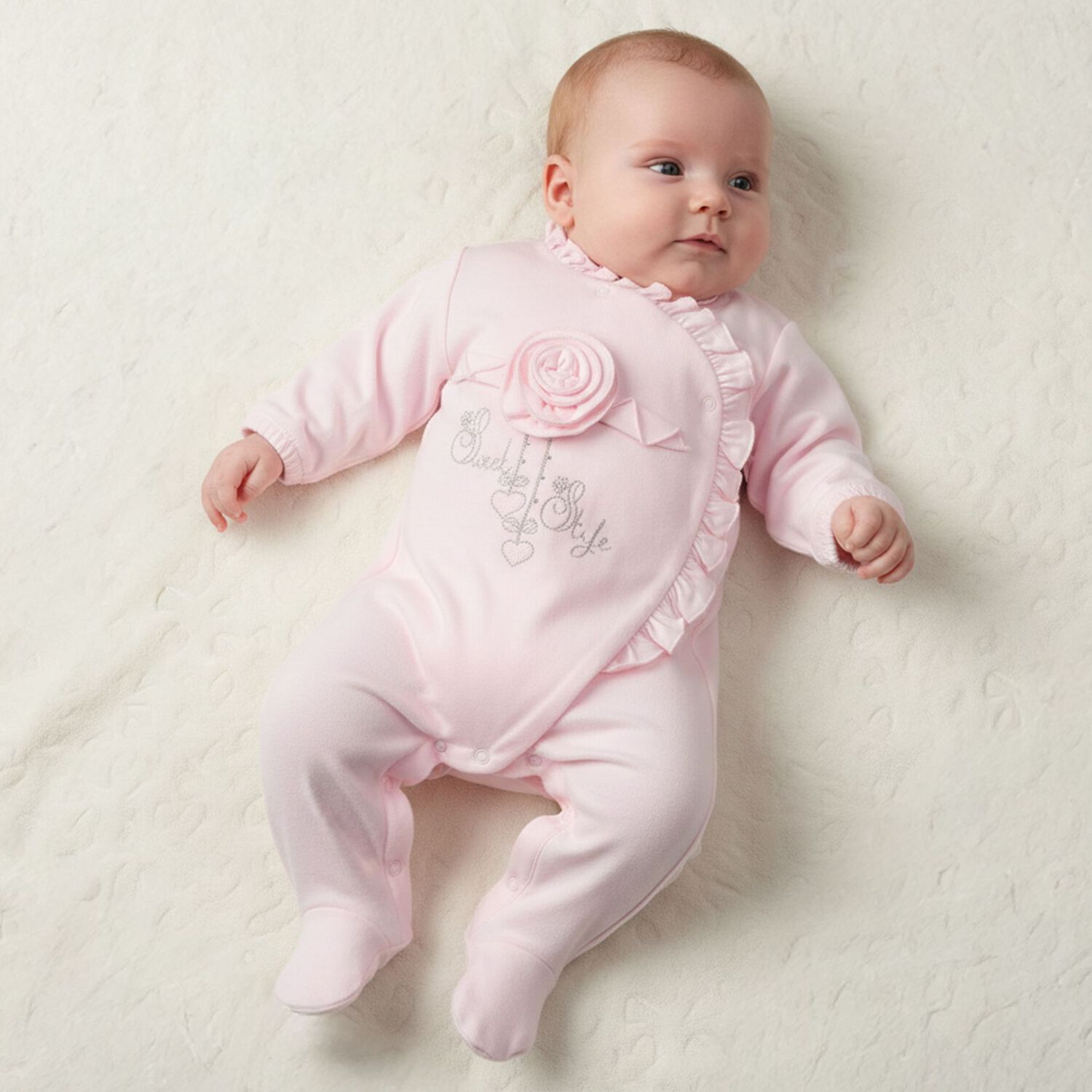 Baby Girls Pink Ruffled Babygrow, 1, hi-res