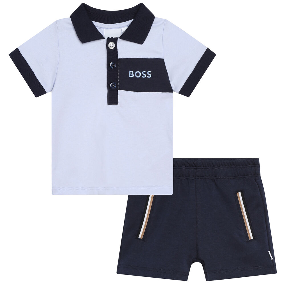 BOSS Baby Boys Blue Logo Polo Shorts Set Junior Couture UAE