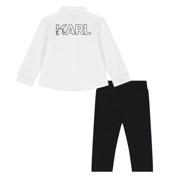 Younger Boys White & Black Logo Trousers Set