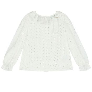 Girls Ivory & Gold Ruffle Collar Blouse
