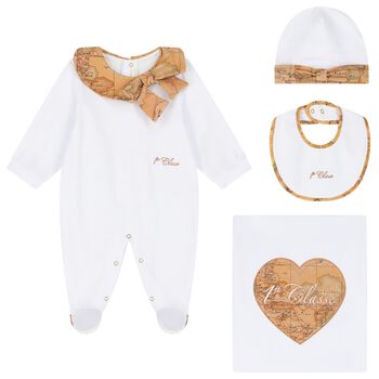 White & Beige Geo Map Babygrow Gift Set