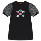 فستان بالشعار باللون الأسود , 1, hi-res