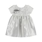 Baby Girls Silver Rose Satin Dress, 1, hi-res