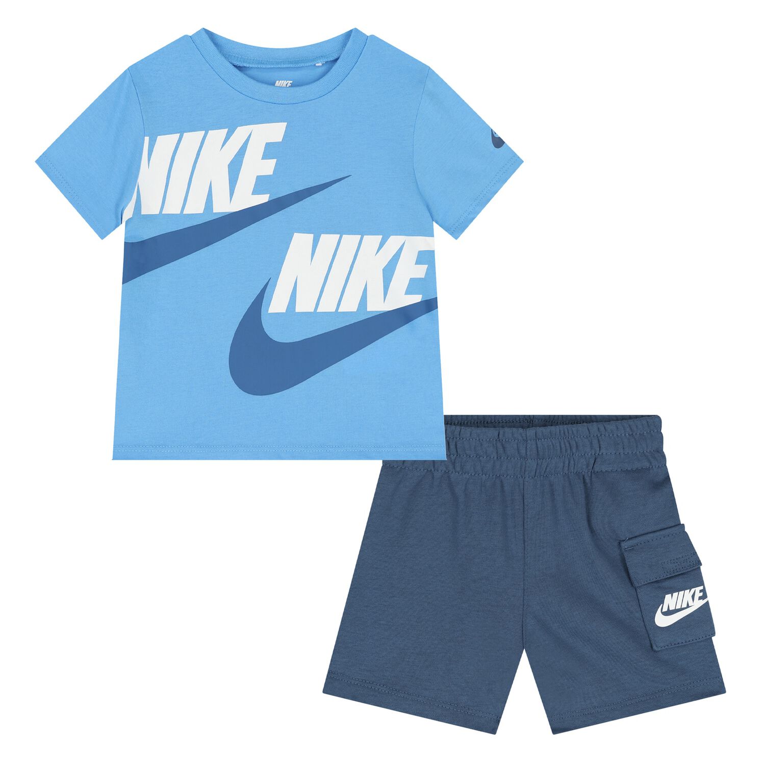 Younger Boys Blue Logo Shorts Set, 1, hi-res