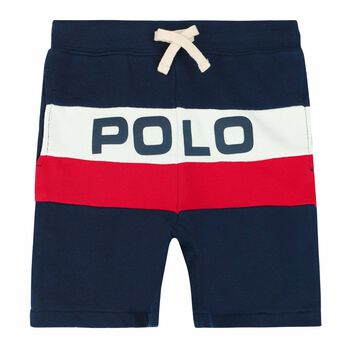 Boys Navy, White & Red Logo Shorts