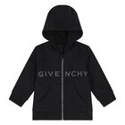Younger Boys Black Logo Hooded Zip Up Top, 1, hi-res