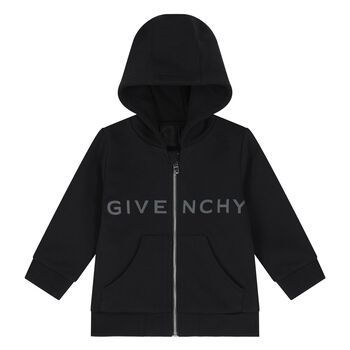 Younger Boys Black Logo Hooded Zip Up Top