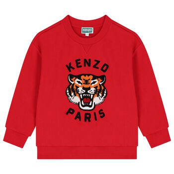 KENZO KIDS سويت شيرت بالشعار بطبعه نمر باللون الاحمر , 2 سويت شيرت بالشعار بطبعه نمر باللون الاحمر