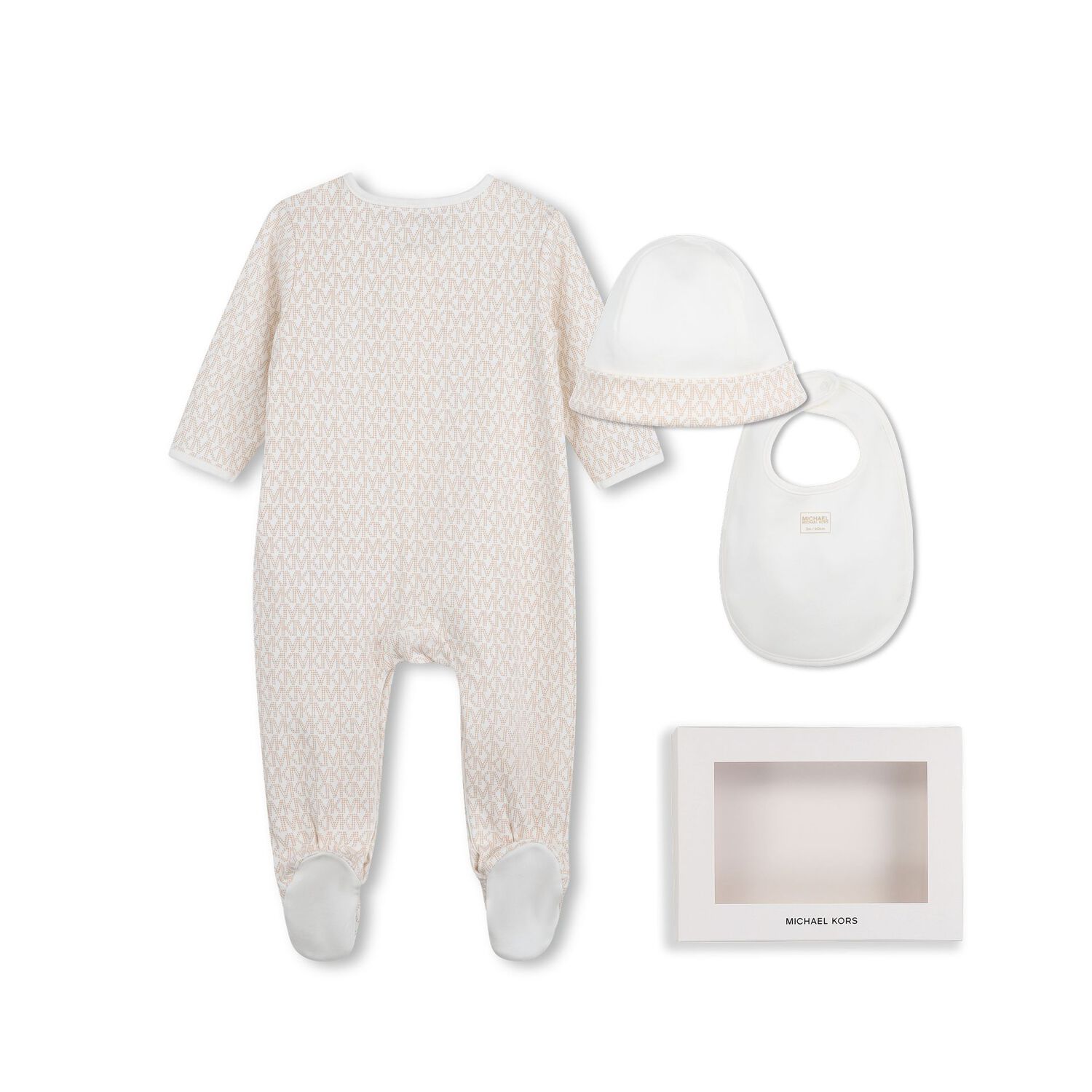 Baby Girls Ivory & Gold Logo Babygrow Gift Set, 1, hi-res