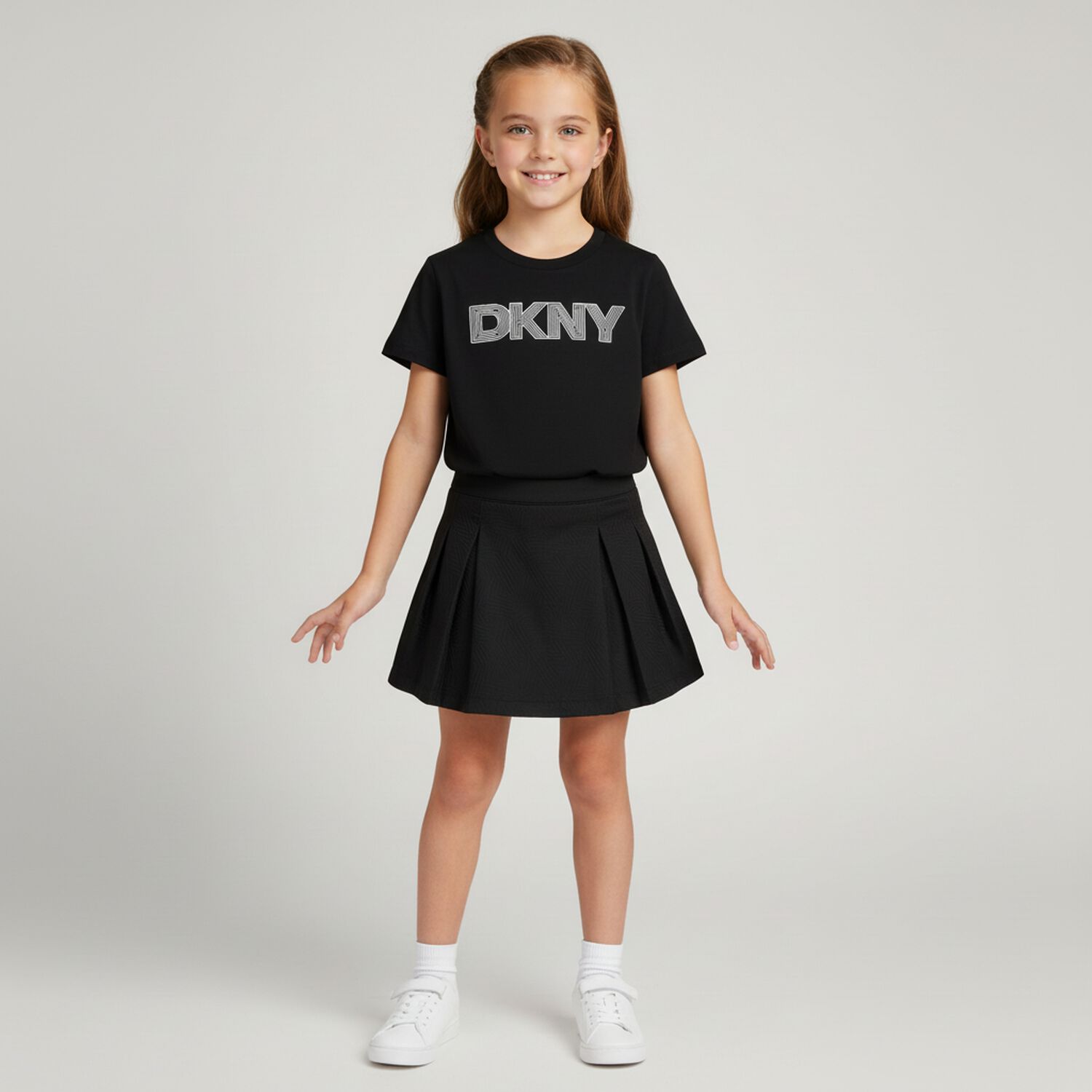 تيشيرت بنات بالشعار باللون الاسود , 1, hi-res