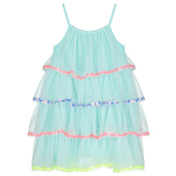 Girls Blue Embellished Tiered Tulle Dress