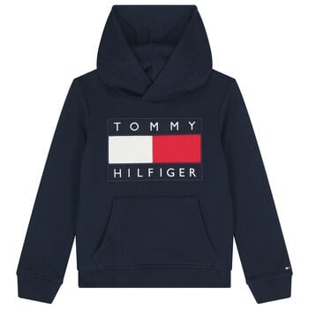 Boys Navy Blue Logo Hooded Top