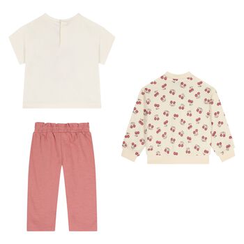 طقم رياضي للبنات باللونين العاجي والوردي (3 قطع)