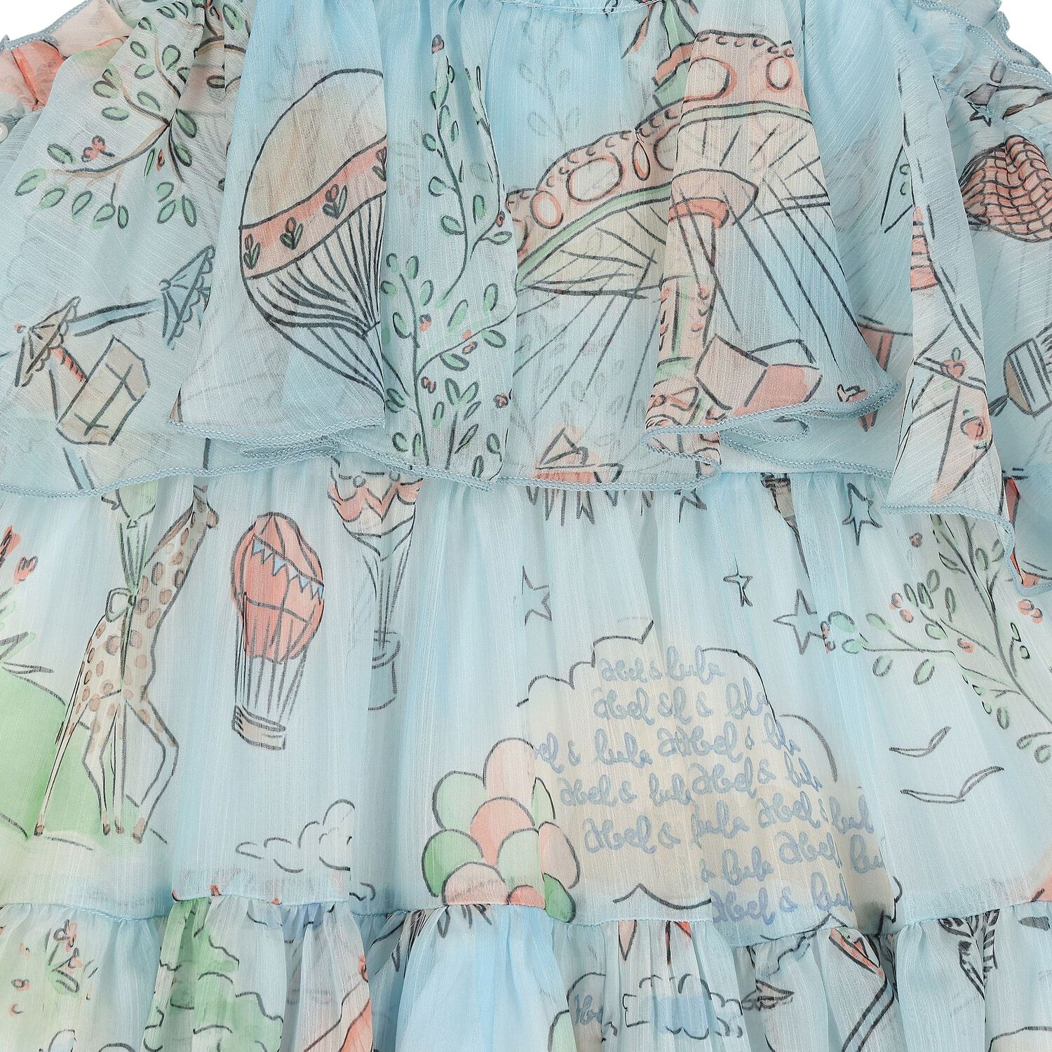 فستان بنات شيفون بطيات  باللون الأزرق, 1, hi-res