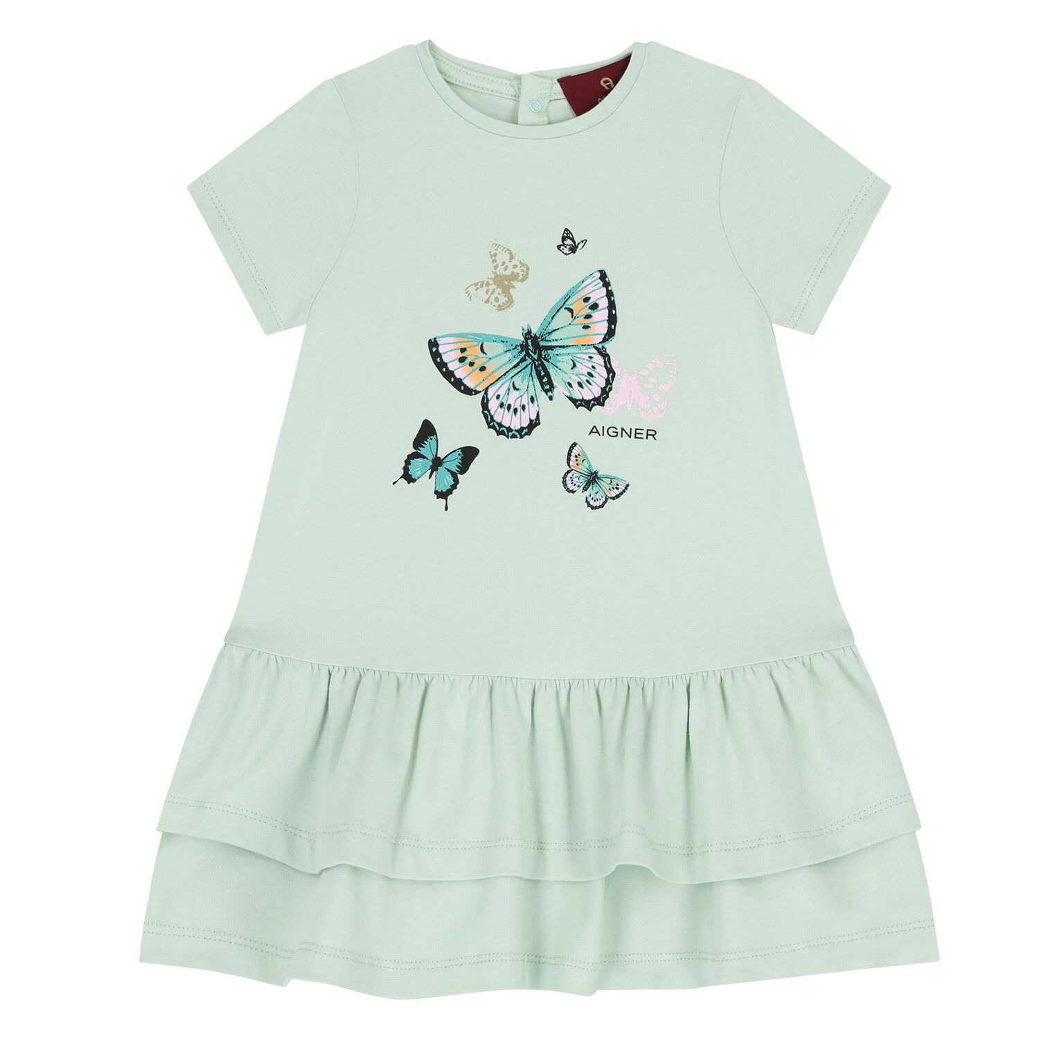 Younger Girls Aqua Butterflies Logo Dress, 2, hi-res