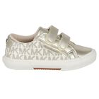 Girls Ivory & Gold Logo Trainers, 1, hi-res