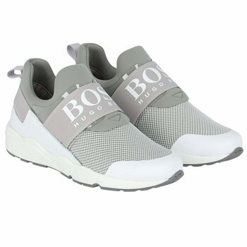 Boys Grey & White Logo Trainers