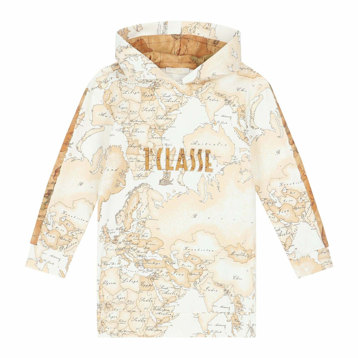 Girls Beige Geo Map Logo Dress, 1, hi-res