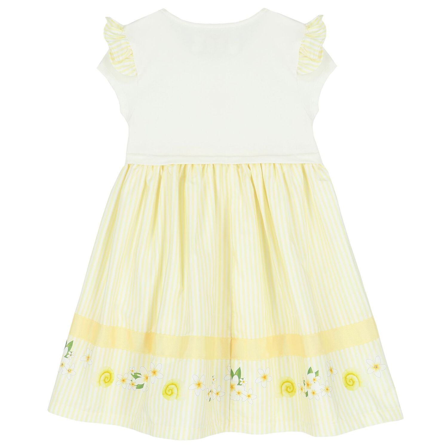 Girls Yellow & White Striped Dress, 2, hi-res