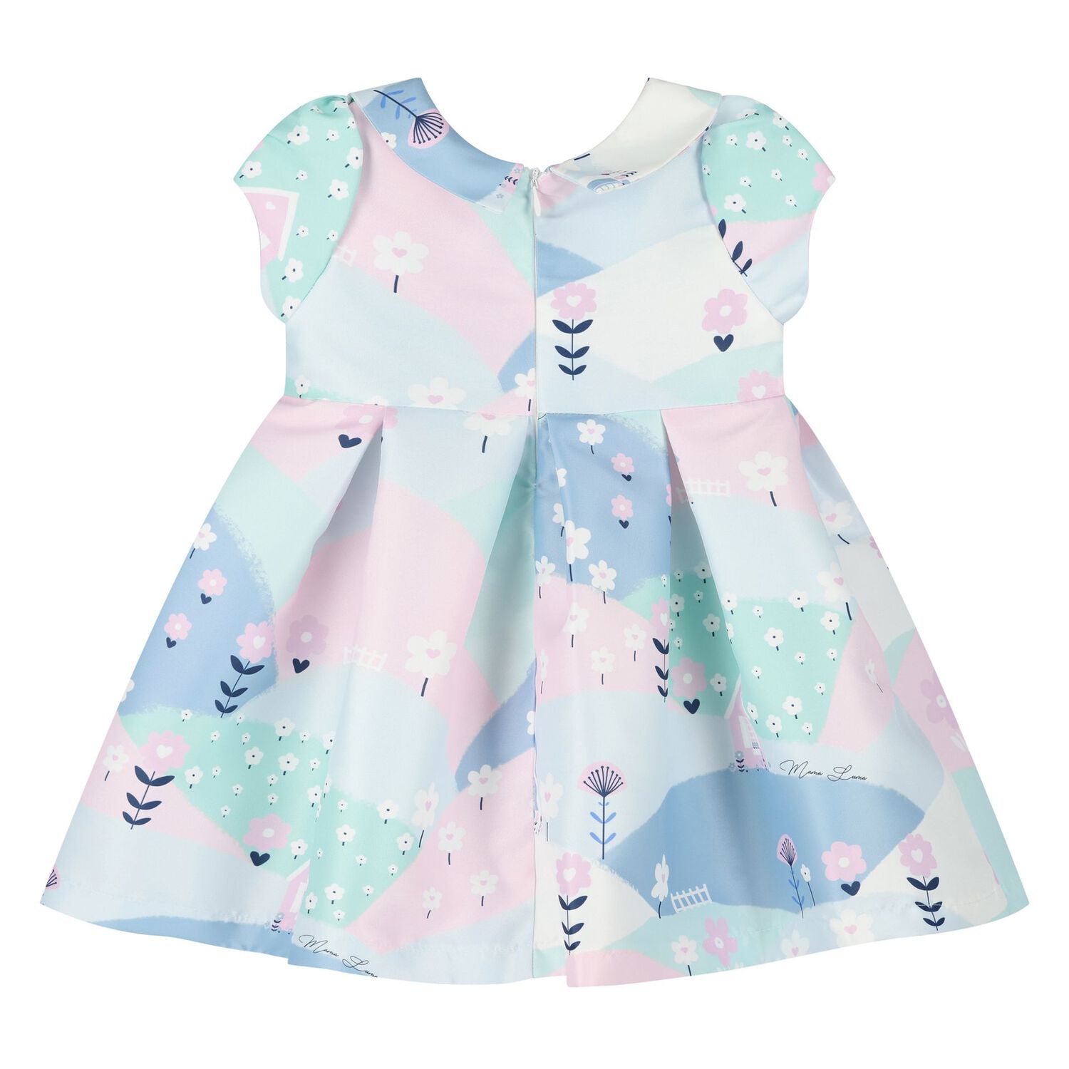 Younger Girls Blue & Pink Satin Dress, 1, hi-res