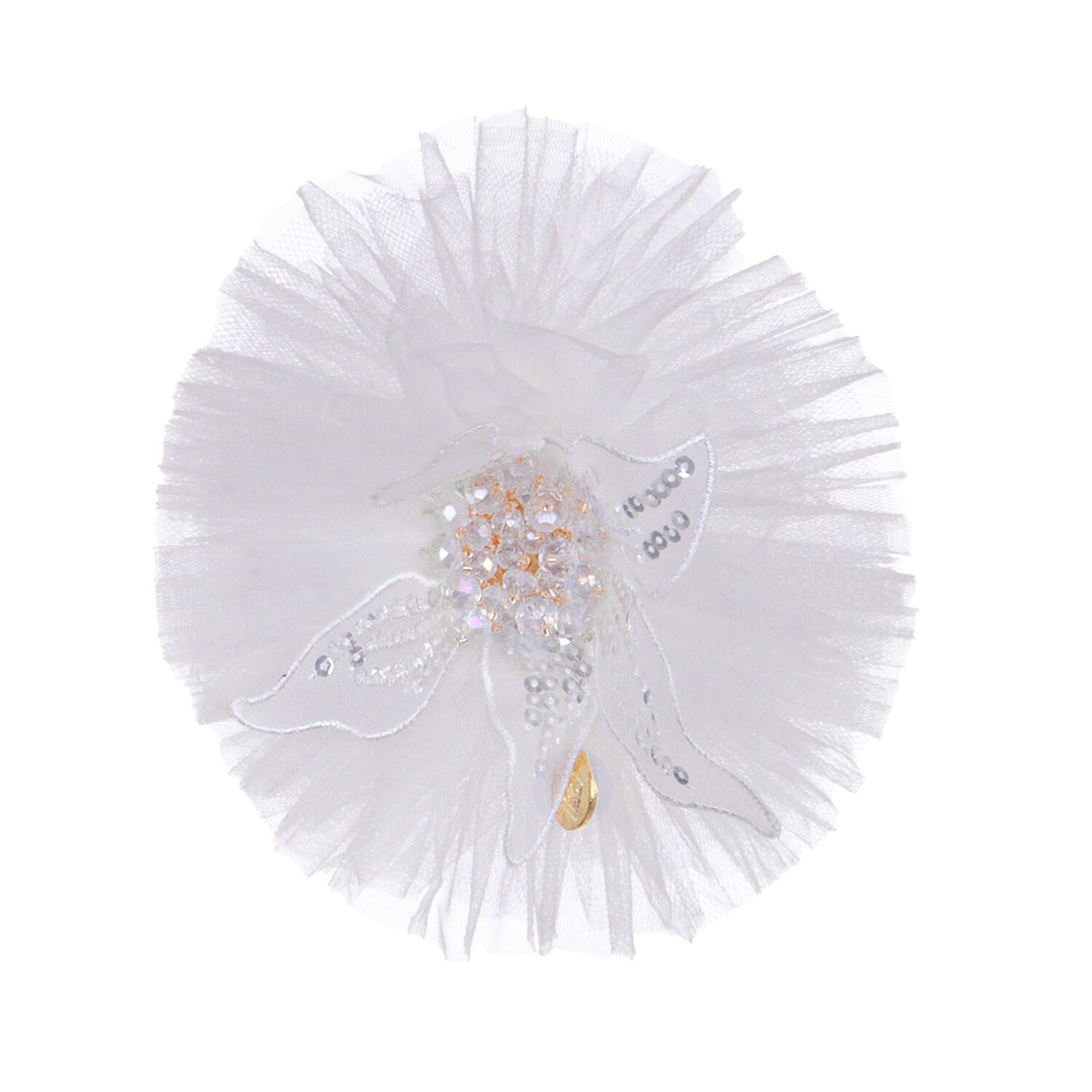 Girls White Flower Tulle Hairclip, 1, hi-res image number null