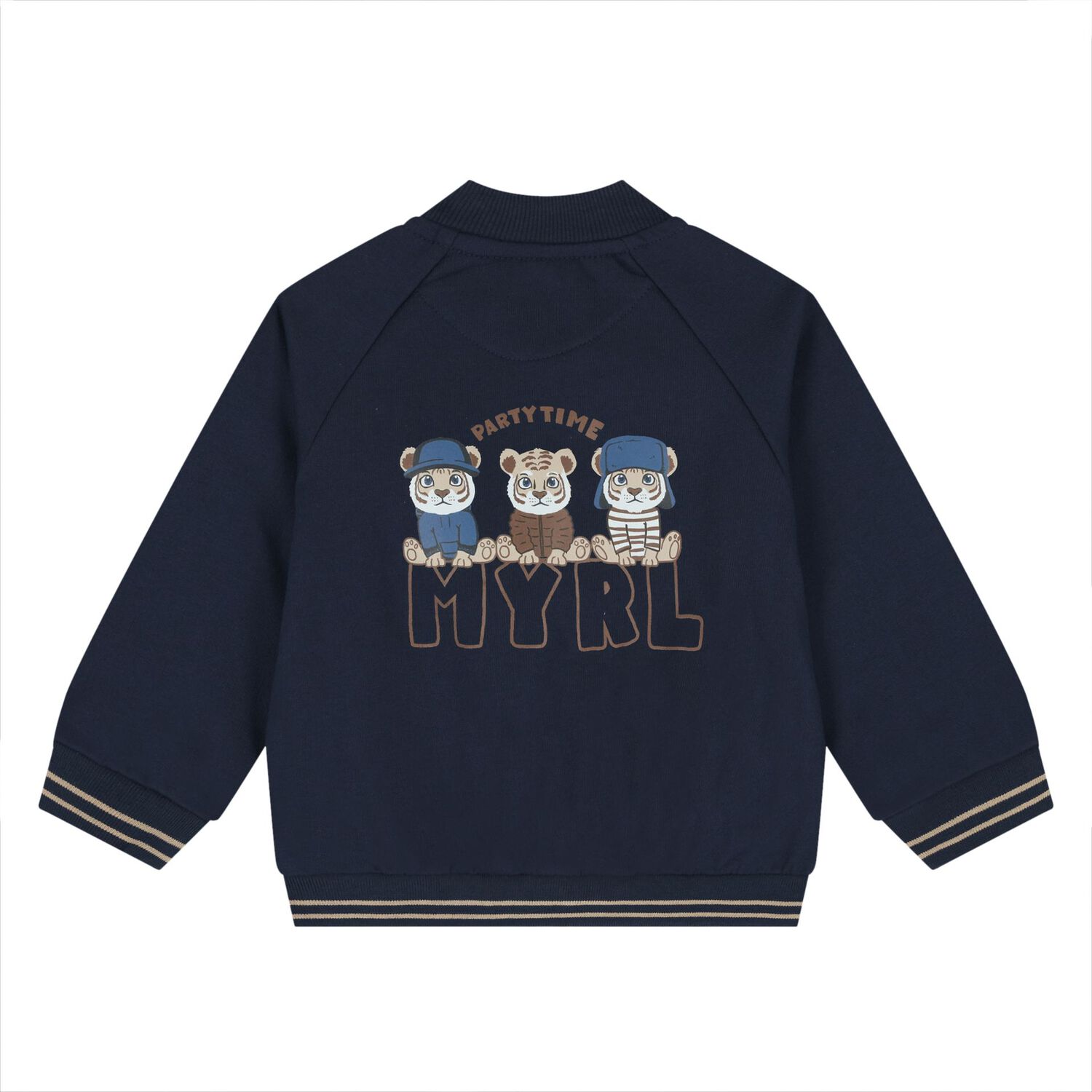 Younger Boys Navy Blue & Beige Tiger Tracksuit Set ( 3 Piece ), 2, hi-res