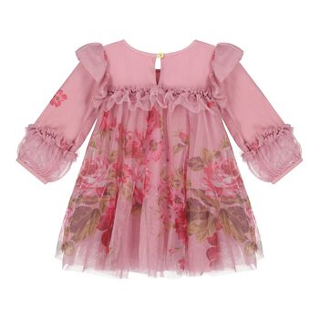 Baby Girls Pink Floral Ruffled Tulle Dress