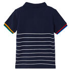 Boys Navy Striped Polo Shirt, 1, hi-res