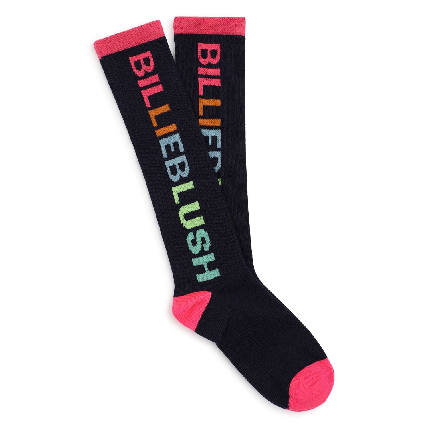 Girls Navy Blue & Pink Logo Socks, 1, hi-res
