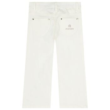 Girls White Butterfly Denim Jeans
