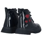 Girls Navy Blue Heart Patent Boots, 1, hi-res