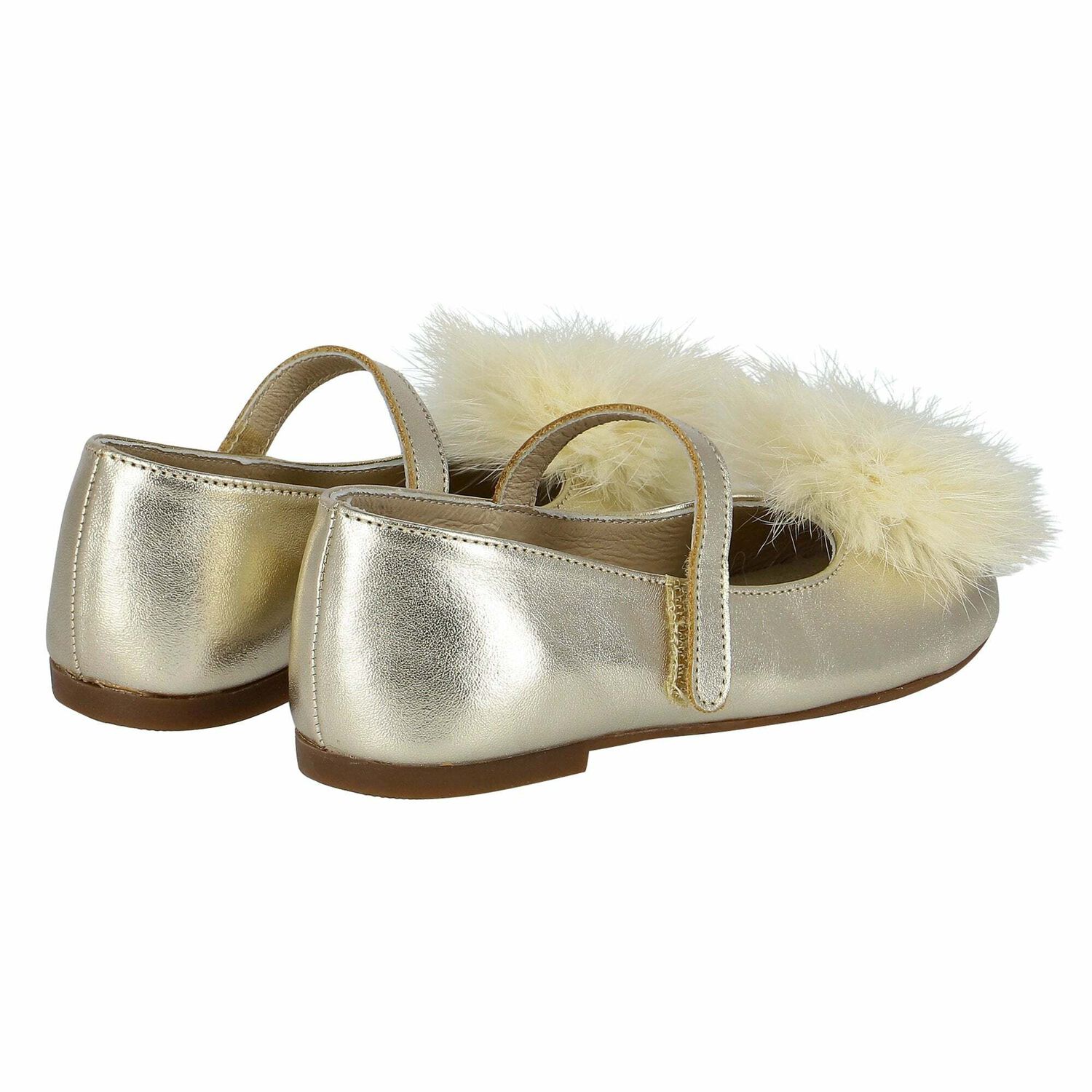 Girls Gold Fur Leather Shoes, 1, hi-res image number null