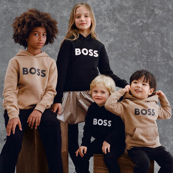 Boys Beige Logo Hooded Top