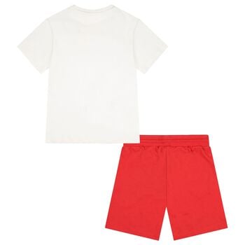 Boys White & Red Shorts Set