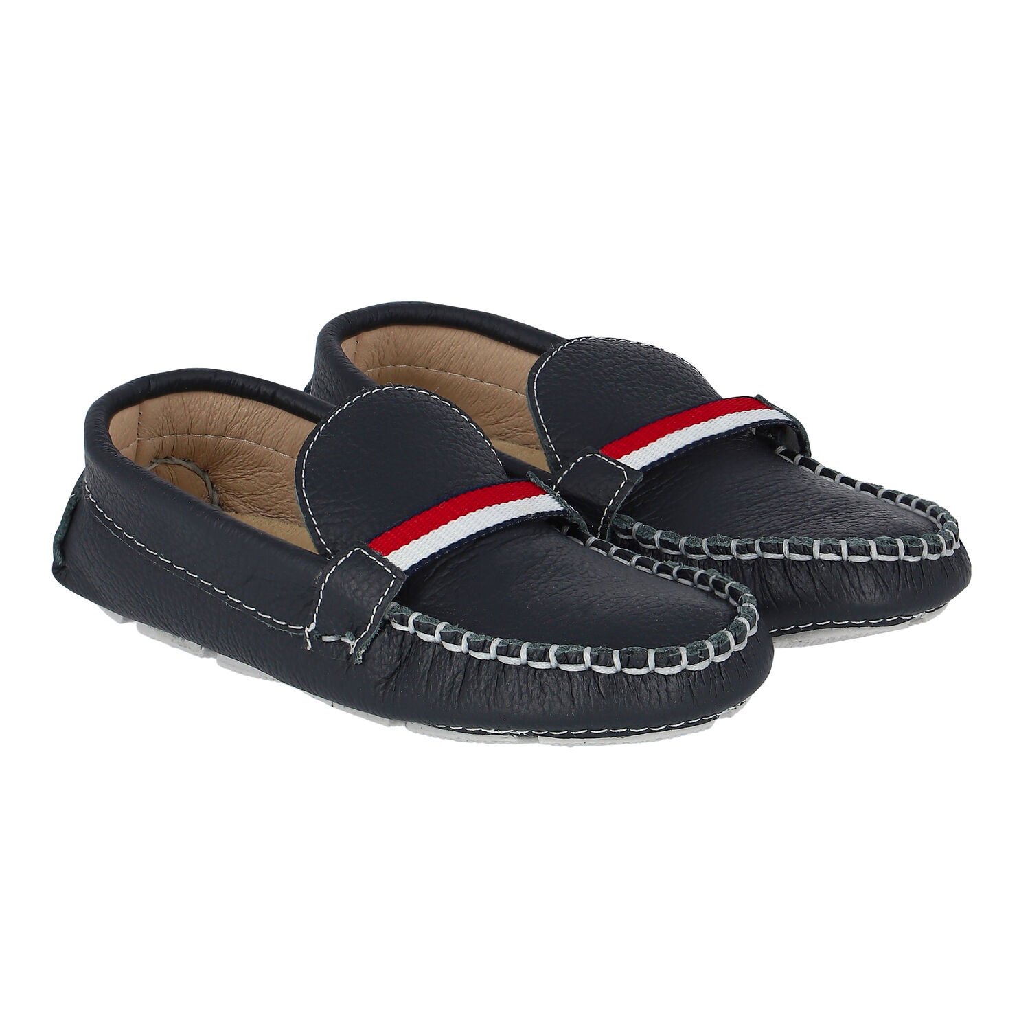 Boys Navy Leather Loafers, 2, hi-res image number null