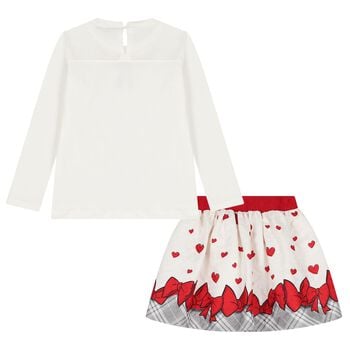 Girls Ivory & Red Bow Skirt Set