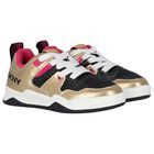 Girls Gold, Pink & Black Logo Trainers, 1, hi-res