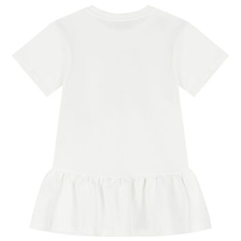 Girls White Teddy Bear Logo Dress