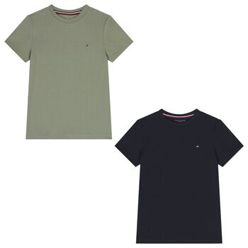 Boys Green & Navy Blue Cotton Logo T-Shirts ( 2-Pack )
