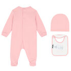 Pink Teddy Logo Babygrow, Hat & Bib Gift Set, 3, hi-res