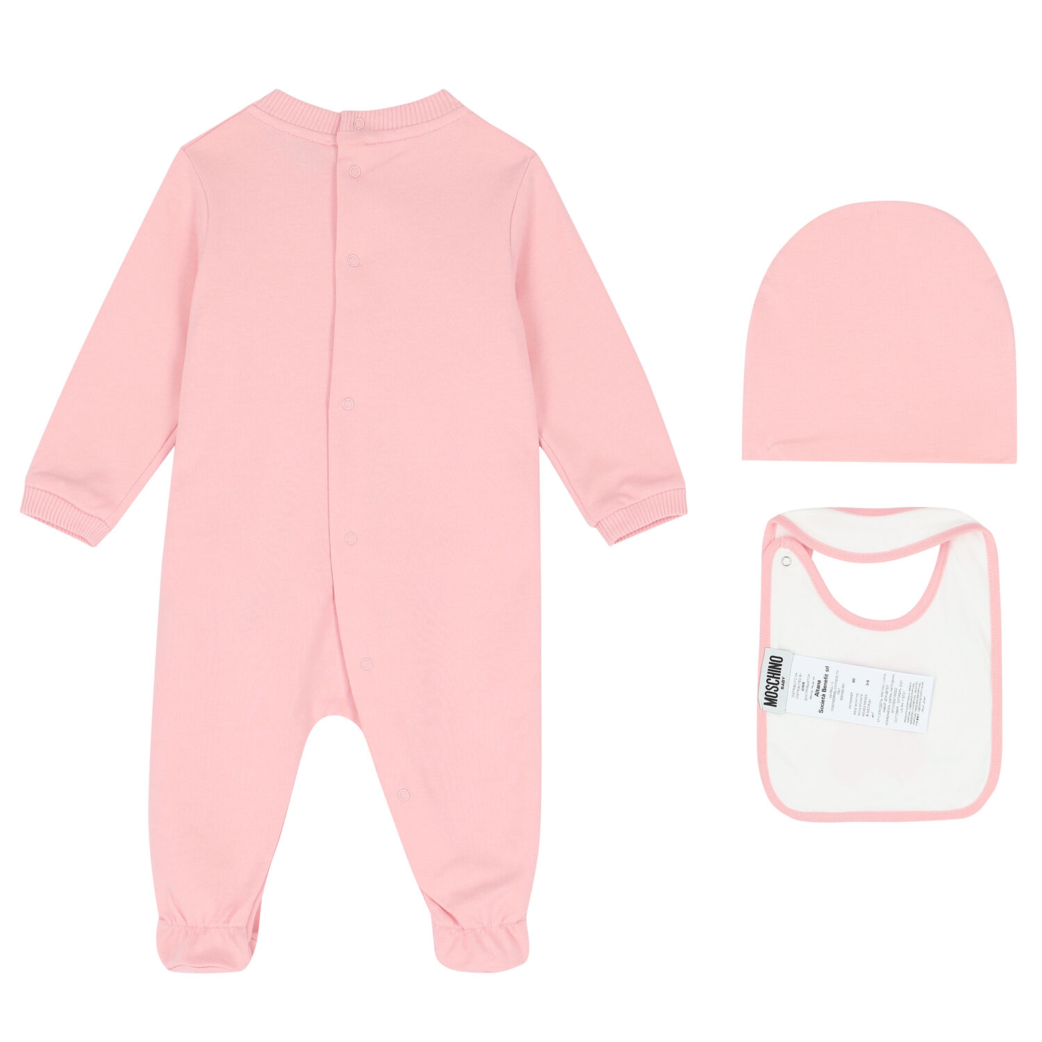Pink Teddy Logo Babygrow, Hat & Bib Gift Set, 3, hi-res