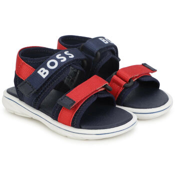 Boys Navy Blue & Red Logo Sandals