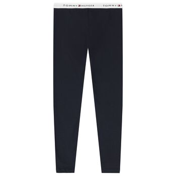 Girls White & Navy Blue Cotton Leggings ( 2-Pack )