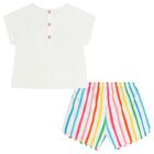 Girls White Bow Striped Shorts Set, 1, hi-res