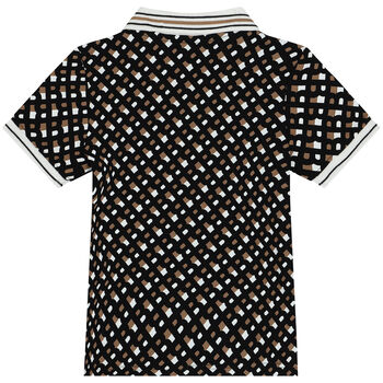 Younger Boys Black Monogram Logo Polo Shirt