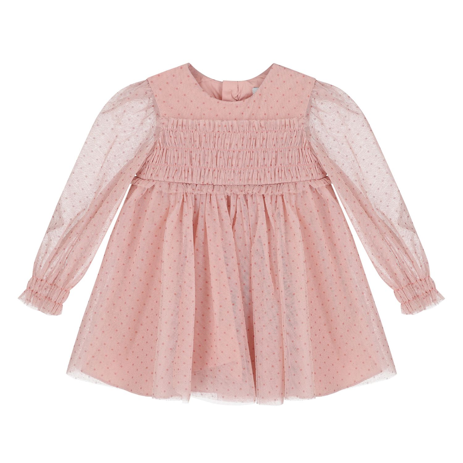 Younger Girls Pink Dotted & Sparkle Tulle Dress , 1, hi-res